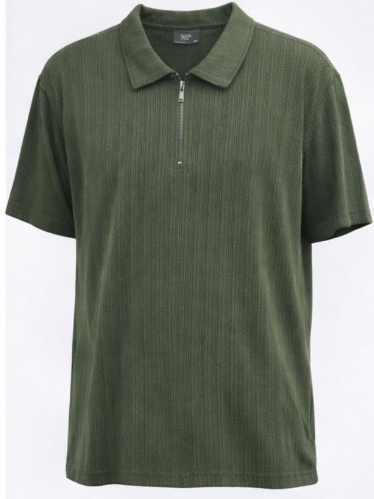 Level Ten Men’s Polo Shirt Xl Olive Zip Collar Rib Knit New W/ Tags